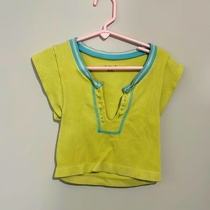 Yellow and blue cropped shirt